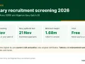 Infographic: Army 92RRI screening 17 November to 1 December 2026 in state of origin; Navy Batch 39 aptitude test 21 November; minimum height 1.68m men, 1.65m women; recruitment is free.