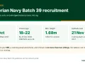 Infographic: Nigerian Navy Batch 39 recruitment closes 31 October 2026; O'level applicants must be 18 to 22, minimum height 1.68m for men and 1.65m for women, aptitude test 21 November.